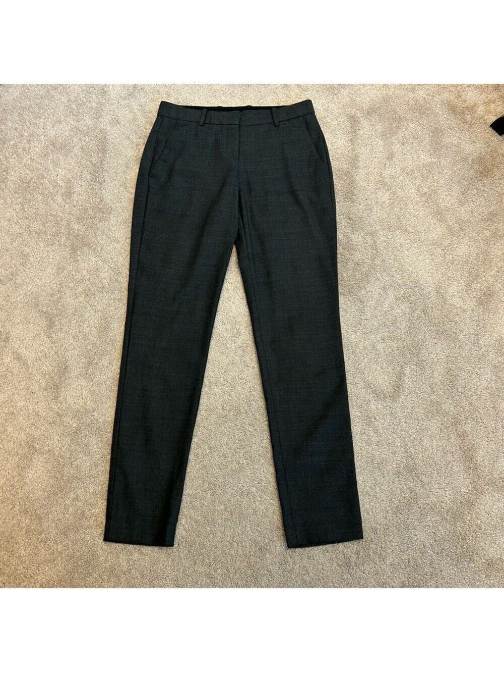 Theory dark charcoal gray 100% wool slim fit ankle pants pockets belt loops Sz 2